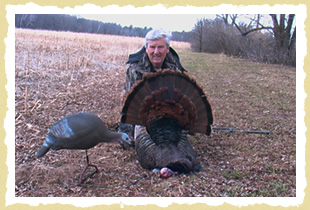 Ed's huge bird and his turkey decoy on The Decoy Sled